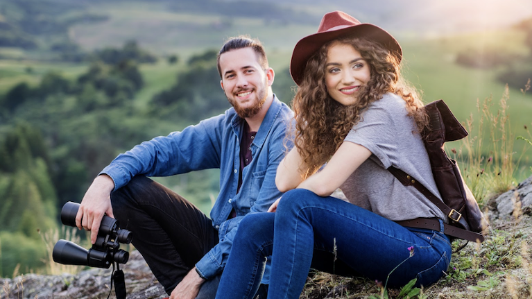 young couple hiking in doncaster vic