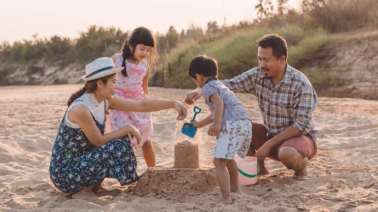 family at the beach in doncaster